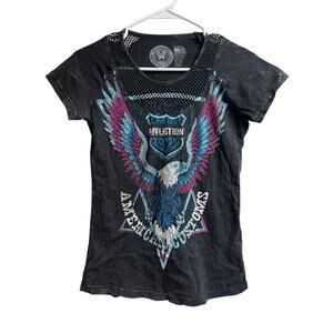 Affliction 1973 American Customs Women's Scoop Neck T-Shirt Black Lava X-Small